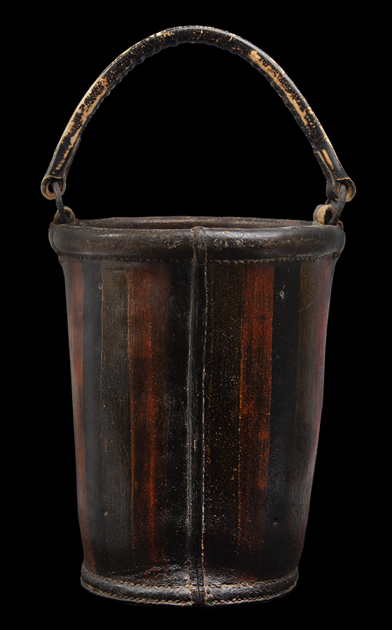Leather Fire Bucket, Federal Fire Society, Portsmouth, New Hampshire, Paint Decorated Joseph Haven’s Bucket, he was a founding member of the Federal Fire Society in 1789